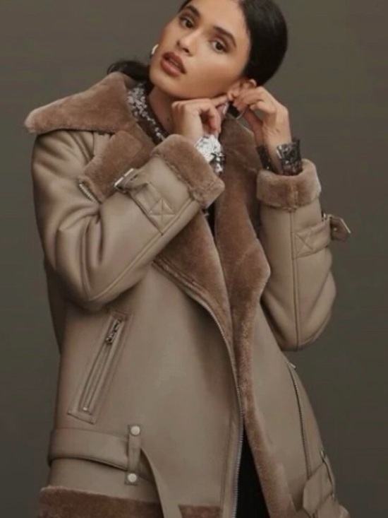 Anthropologie Jackets & Blazers - NWT Anthropologie Taupe Shearling-Lined Aviator Jacket - Women's Coat